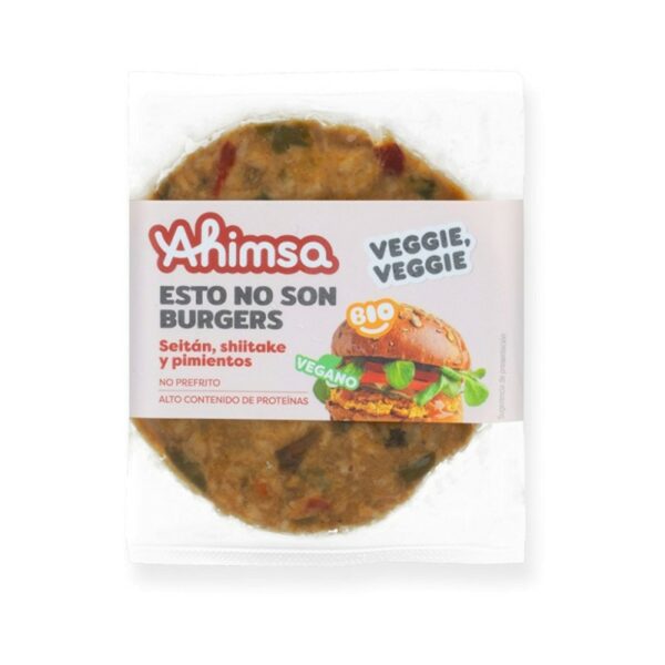 hamburguesa vegetal con shitake y pimientos